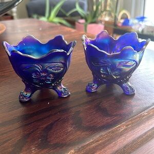 Set of Vintage Imperial Carnival Glass Purple Iridescent Candlestick Holder.